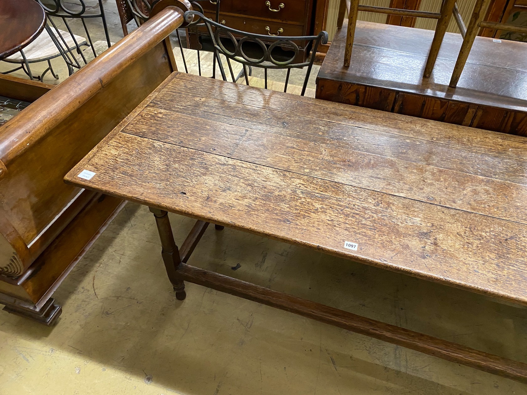 An 18th century and later oak serving table, length 188cm, depth 68cm, height 74cm